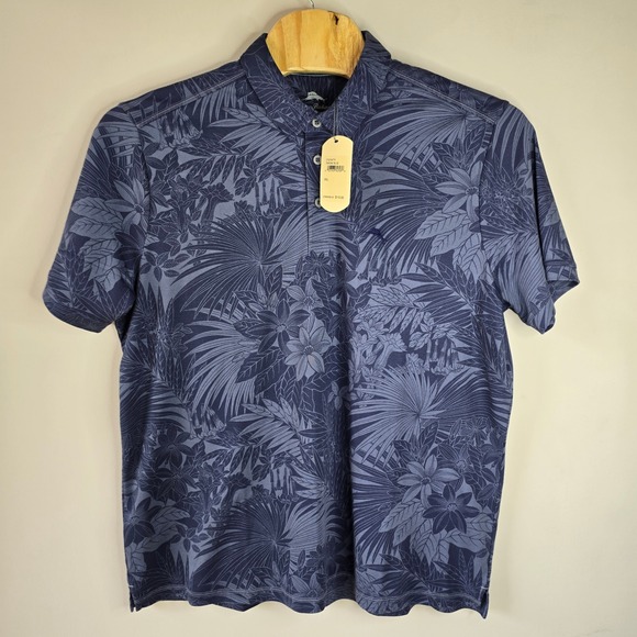 Tommy Bahama Mens Polo Shirt XXL Tropical Floral Print Short Sleeve Blue - Picture 2 of 8